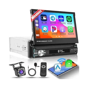 Inefala Carplay 1 DIN Wireless with 7-Inch Manual Retractable Display